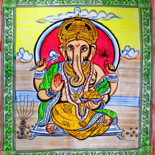 Ganesha-Holding-Lotus-Flower-In-Pastels-With-Tassels-Tapestry-with-Green-Border_500x500.jpg